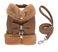 Soft And Comfortable Autumn And Winter Warm Dog Harness And Leash Set Cute Bow Pet Winter Clothing Vest Warm Fur Dog Clothing French Bulldog Labrador Harness Clothing ,Brown,M