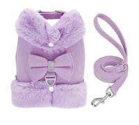 Soft And Comfortable Autumn And Winter Warm Dog Harness And Leash Set Cute Bow Pet Winter Clothing Vest Warm Fur Dog Clothing French Bulldog Labrador Harness Clothing ,Purple,XS