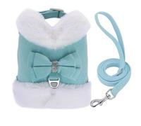 Soft And Comfortable Autumn And Winter Warm Dog Harness And Leash Set Cute Bow Pet Winter Clothing Vest Warm Fur Dog Clothing French Bulldog Labrador Harness Clothing ,Blue,XS