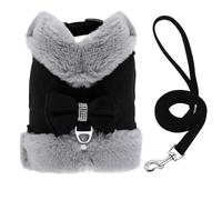 Soft And Comfortable Chihuahua Yorkshire Pug Harness Leash Set Autumn And Winter Warm Dog Jacket Adjustable Pet Harnesses,Black,L