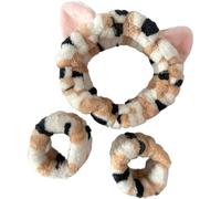 Soft And Comfortable Kitten Ear Headband Set For Makeup And Cleansing Leopards Pattern Absorbent Wristbands