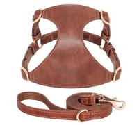 Soft And Comfortable PU Leather Adjustable Dog Training Harness Leash Set For Schnauzer Yorkshire Terrier Chihuahua Pug,Brown,S