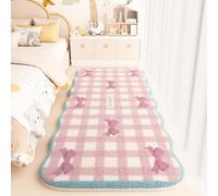 Soft and Fluffy Area Rug, Microfiber, Faux Cashmere Texture, Butterfly Checkered Stripe Pattern, Carpet for Bedroom, Living room, Hallway, Bedside Runners Floor Mat, Non-Slip, 80x200 cm, Color 1