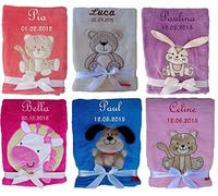 Soft and Fluffy Baby Blanket with Embroidered Name of the Baby and Birth Date | Birth or Christening Gift