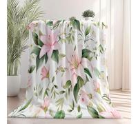 Soft and Warm Blanket Printed 127 x 152 cm For Bed Sofa Couch, Watercolor Floral Rose Lily Pattern Blankets For Kids Adults And Teens - Light Pink Flannel Printed Blanket