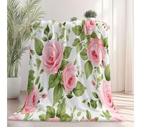 Soft and Warm Blanket Printed 130 x 150 cm For Bed Sofa Couch, Vintage Watercolor Floral Rose Pattern Blankets For Kids Adults And Teens - Pink Flannel Printed Blanket