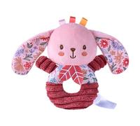 Soft Animal Rattle- Pink Soft Fabric Animal Ring Toy, Gentle Sound Sensory Play Item, Handheld Comfort Accessory, Early Development Gift Idea with Lightweight Grip Safe Design | for Inf