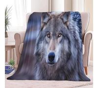 Soft Animal Wolf Printed Cream Throw Blanket for Bed, Super King Size Soft Flannel Throw Blanket for All Season Decor Comfy Warm - 87 × 95 inch Blankets for Adults Kids