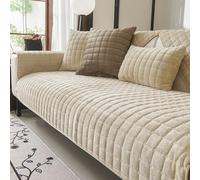 Soft Anti-Slip Sofa Cover Thick & Warm Vintage L-Shape Couch Protector Fits 1/2/3/4 Seat Sectional Sofa Camel Color 110x160cm - Fur Slipcover