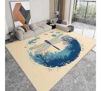 Soft Area Rug 120 x 180 cm Retro Dragonfly And Bat Pattern 3D Printed Floor Mat Non-Slip Rug for Bedroom, Living Room, Children'S Room, Rubber Backing Carpet- Outdoor Children'S Crawling, Cream