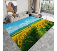 Soft Area Rug 160 x 230 cm Sunflower Fields Countryside Under The Sky 3D Printed Floor Mat Non-Slip Rug for Living Room, Children'S Room, Rubber Backing Carpet- Outdoor Children'S Crawling, Blue