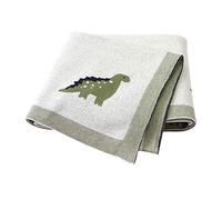 Soft Baby Knitted Blanket for Newborn, Surwin Cartoon Dinosaur 100% Cotton Warm Nursing Blanket Sleep Sack Stroller, Birthday Gift for Kids Boys and Girls (100x80cm,Green)