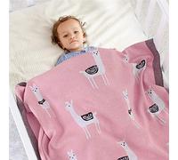 Soft Baby Knitted Blanket for Newborn, Surwin Cute Alpaca Printing 100% Cotton Warm Nursing Blanket Sleep Sack Stroller, Birthday Gift for Kids Boys and Girls (100x80cm,Pink)