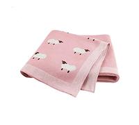 Soft Baby Knitted Blanket for Newborn, Surwin Little Sheep Pattern 100% Cotton Warm Nursing Blanket Sleep Sack Stroller, Birthday Gift for Kids Boys and Girls (100x80cm,Pink)