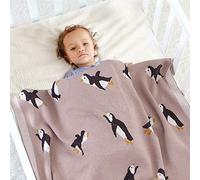 Soft Baby Knitted Blanket for Newborn, Surwin Penguin Printing 100% Cotton Warm Nursing Blanket Sleep Sack Stroller, Birthday Gift for Kids Boys and Girls (100x80cm,Pink)