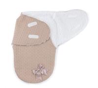 Soft Baby Swaddle Wrap Baby Blanket for Newborns - Warm Knitted Sleeping Bag with Fleece Lining & Bow - 0-3 Months, Stripe Closure - Pink, White, Beige, Dusty Pink, Dusty Blue (beige)