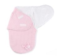 Soft Baby Swaddle Wrap Baby Blanket for Newborns - Warm Knitted Sleeping Bag with Fleece Lining & Bow - 0-3 Months, Stripe Closure - Pink, White, Beige, Dusty Pink, Dusty Blue (Pink)