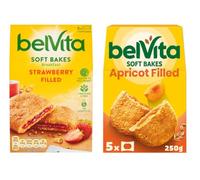 Soft Baked Breakfast Bundle Pack with Belvita Breakfast Apricot Filled 250g - 3 Pack | Breakfast Biscuits Strawberry Filled 250g - 3 Pack | Total Pack 6