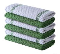 Soft Bar Towels 6-Pack 30cm Machine Washable(Green Stripe) | Terry cloth weave design, high water absorption, dries dishes fast, lint free, machine washable cold