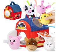 Soft Barn with Stuffed Animals with Mirror, Sensory Toys with Pig,Rabbit,Donkey,Sheep,Cow,Chick, Real Sounds farm animal plush toys for Birthday Gifts Style A