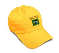 Soft Baseball Cap Brazil Style B Flag Flags World Cup Soccer Cotton Embroidered Dad Hats for Men & Women, Golden Yellow Design Only, One size