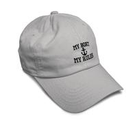 Soft Baseball Cap My Boat Rules Anchor Captain B Embroidery Buckle Closure, Light Grey, One size