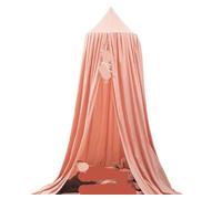Soft Bed Canopy Kids Mosquito Net Girls Princess Hanging Dome Tent with Hook Sticker Room Decor for Bedrooms Reading Corners(Beige Pink)