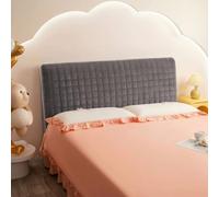 Soft Bed Headboard Protector Pad, Square Grid Milk Velvet Cushion for Reading Support, Anti-Bump Wall Guard with Elastic Straps(Dark gray,190cm)