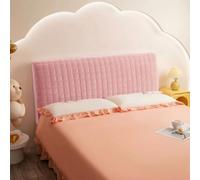 Soft Bed Headboard Protector Pad, Square Grid Milk Velvet Cushion for Reading Support, Anti-Bump Wall Guard with Elastic Straps(Light pink,150cm)