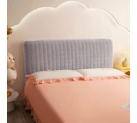 Soft Bed Headboard Protector Pad, Square Grid Milk Velvet Cushion for Reading Support, Anti-Bump Wall Guard with Elastic Straps(Light gray,130cm)