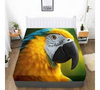 Soft Bedding Photography Of Animals Parrot Portraits Printed Single Size Fitted Sheet, 30cm Extra Deep Fitted Bed Sheets Moss Green - Luxury Washable Hypoallergenic Bedding for Mattress