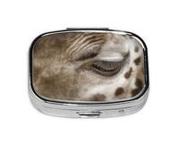 Soft Beige Giraffe Eye Printed Small Pill Case, Portable Metal Medicine Holder, Compact Jewelry Box for Purse