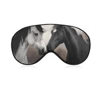 Soft Blackout Sleep Eye Mask Black and White Horses Travel Eye Covers Zero Eye Pressure Super Lightweight Silky Soft Blindfold with Adjustable Strap for Women Men