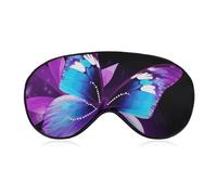 Soft Blackout Sleep Eye Mask Blue Purple Butterfly Travel Eye Covers Zero Eye Pressure Super Lightweight Silky Soft Blindfold with Adjustable Strap for Women Men
