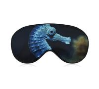 Soft Blackout Sleep Eye Mask Blue Seahorse Travel Eye Covers Zero Eye Pressure Super Lightweight Silky Soft Blindfold with Adjustable Strap for Women Men