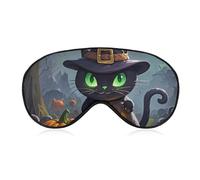 Soft Blackout Sleep Eye Mask Cat Halloween Travel Eye Covers Zero Eye Pressure Super Lightweight Silky Soft Blindfold with Adjustable Strap for Women Men