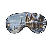 Soft Blackout Sleep Eye Mask Christmas Winter Happy Scene Travel Eye Covers Zero Eye Pressure Super Lightweight Silky Soft Blindfold with Adjustable Strap for Women Men
