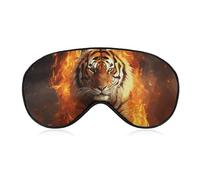 Soft Blackout Sleep Eye Mask Cool Tiger in Flame Travel Eye Covers Zero Eye Pressure Super Lightweight Silky Soft Blindfold with Adjustable Strap for Women Men