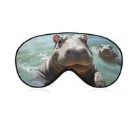 Soft Blackout Sleep Eye Mask Cute Hippos Travel Eye Covers Zero Eye Pressure Super Lightweight Silky Soft Blindfold with Adjustable Strap for Women Men