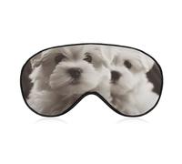 Soft Blackout Sleep Eye Mask Cute Maltese Puppy Travel Eye Covers Zero Eye Pressure Super Lightweight Silky Soft Blindfold with Adjustable Strap for Women Men