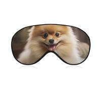Soft Blackout Sleep Eye Mask Cute Pomeranian Dog Travel Eye Covers Zero Eye Pressure Super Lightweight Silky Soft Blindfold with Adjustable Strap for Women Men