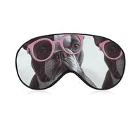 Soft Blackout Sleep Eye Mask French Bulldog Pink Glasses Travel Eye Covers Zero Eye Pressure Super Lightweight Silky Soft Blindfold with Adjustable Strap for Women Men