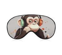 Soft Blackout Sleep Eye Mask Music Monkey Travel Eye Covers Zero Eye Pressure Super Lightweight Silky Soft Blindfold with Adjustable Strap for Women Men