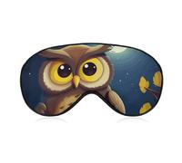 Soft Blackout Sleep Eye Mask Owl and Yellow Moon Travel Eye Covers Zero Eye Pressure Super Lightweight Silky Soft Blindfold with Adjustable Strap for Women Men