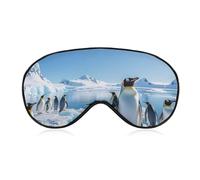 Soft Blackout Sleep Eye Mask Penguin Antarctica Ice Travel Eye Covers Zero Eye Pressure Super Lightweight Silky Soft Blindfold with Adjustable Strap for Women Men