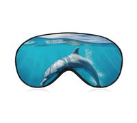 Soft Blackout Sleep Eye Mask Swimming Dolphin in Blue Sea Travel Eye Covers Zero Eye Pressure Super Lightweight Silky Soft Blindfold with Adjustable Strap for Women Men