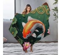 Soft Blanket Koi Fish Swimming Among Lotus Flowers In A Serene Pond Flannel Blanket Cute Throw Blanket Blanket Queen Size(127x100cm)