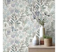 Soft Blue Floral Wallpaper Multi Leaf Textured Vinyl Feature Paste Wall Feature
