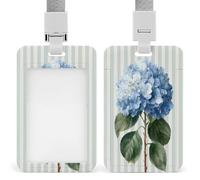 Soft Blue Hydrangea Blooms Green Leaves ID Badge Holder Retractable Clip Card Holder Card Protector Name Badge Name Tag for Work Office Doctor Nurse
