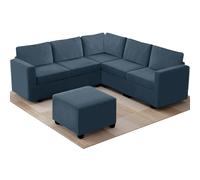 Soft Blue Stretch Velvet Sofa Covers for L-Shaped Sectional Washable Couch Slipcovers with Cushion Covers Plush Fur Protector for Corner Sofa and Stool (Square-L)